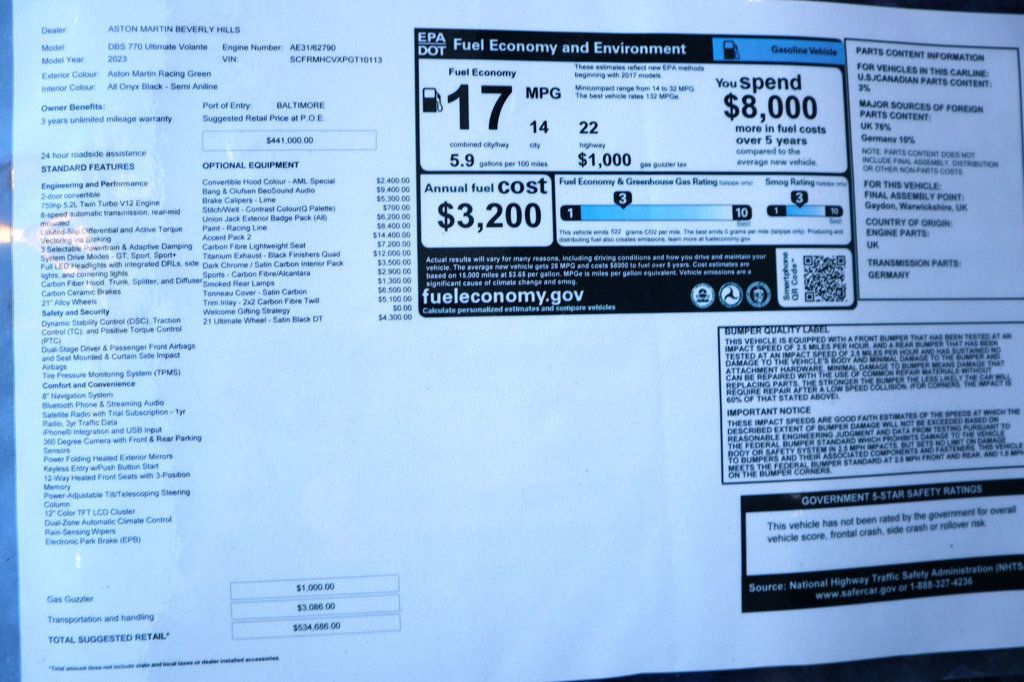 2023 Aston Martin DBS 770 ULT VOLANTE A.M RACING GREEN...1,113 Miles...1 of 199 Produced! - 22784082 - 27