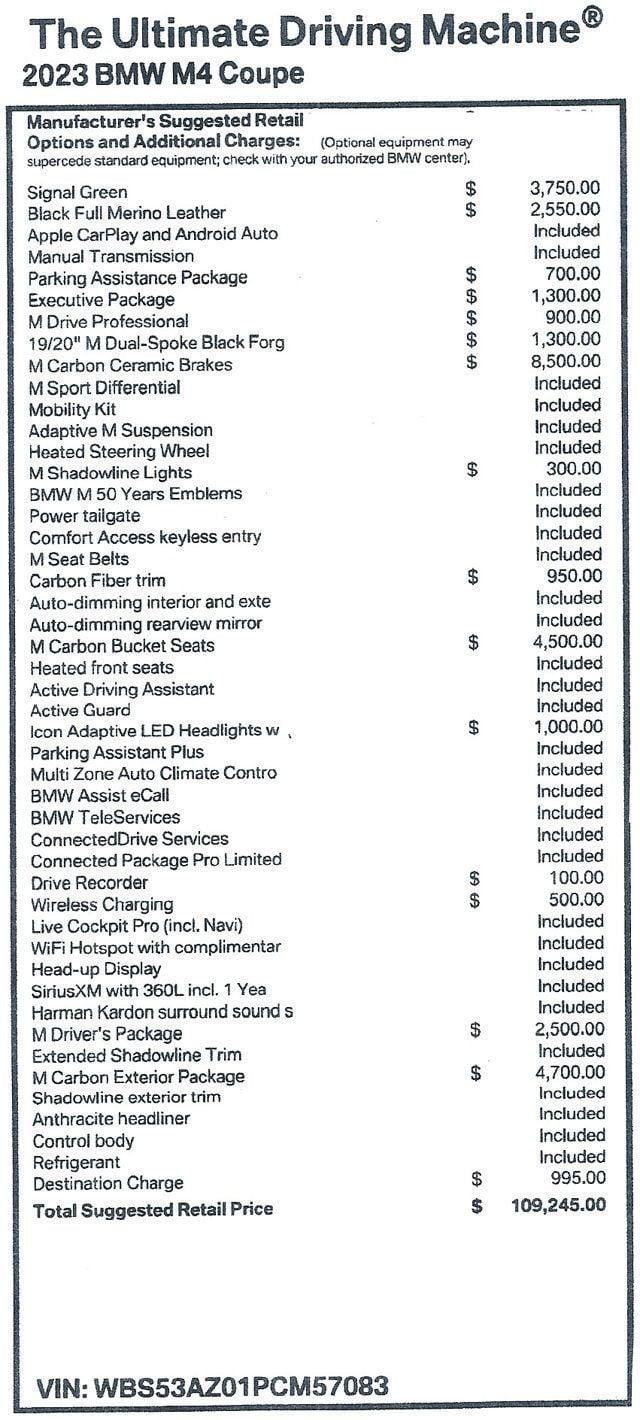 2023 BMW BMW M4 Coupe SIGNAL GREEN...1,695 Miles...6sp Manual - 22997042 - 22