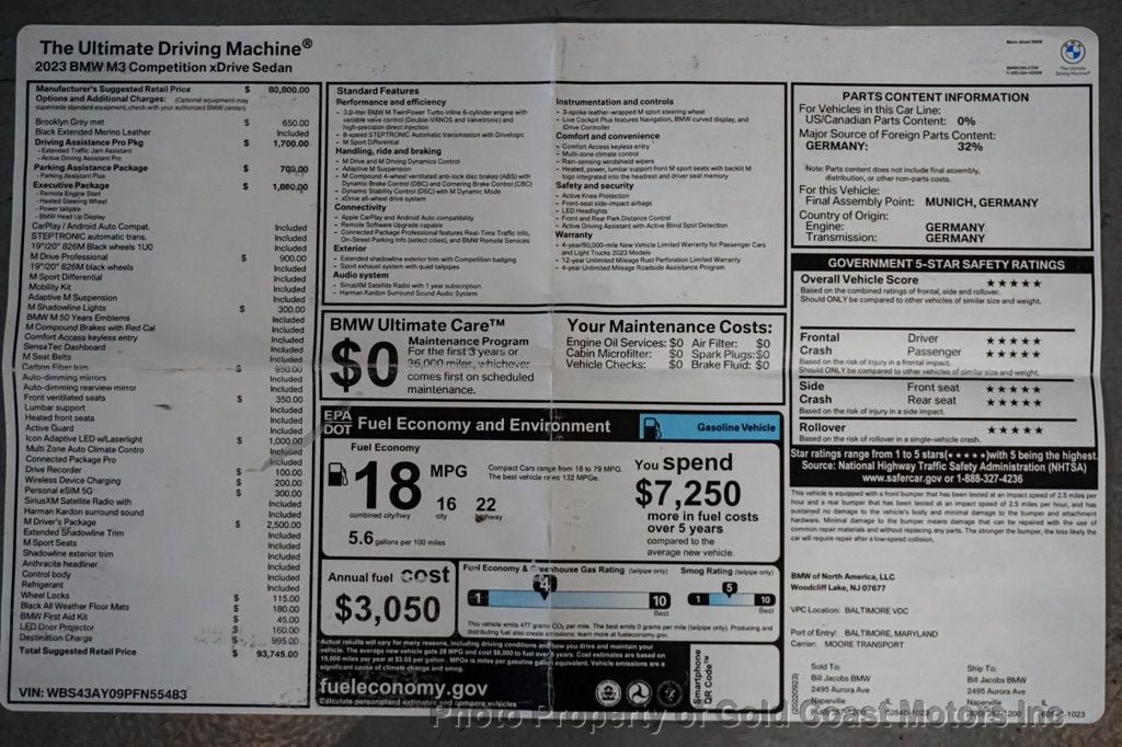 2023 BMW M3 *M Driver's Pkg* *Executive/Driving/Park Assist* *PPF* - 22627852 - 12