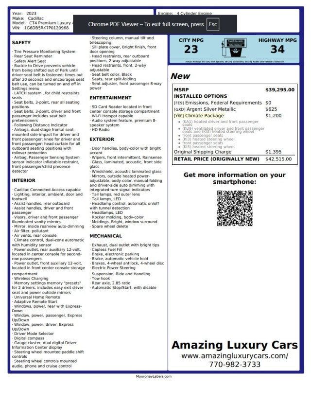 2023 Cadillac CT4 4dr Sedan Premium Luxury - 23060759 - 22