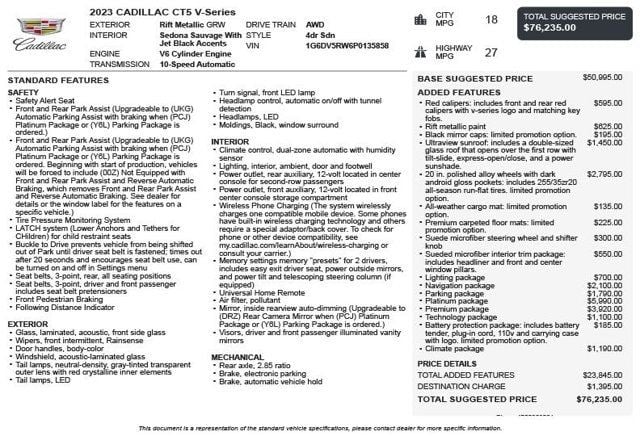 2023 Cadillac CT5-V 4dr Sedan - 23081054 - 2