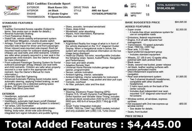 2023 Cadillac Escalade 4WD 4dr Sport - 22923982 - 2