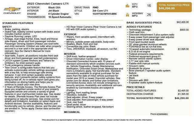 2023 Chevrolet Camaro 2dr Convertible LT1 - 22996875 - 2