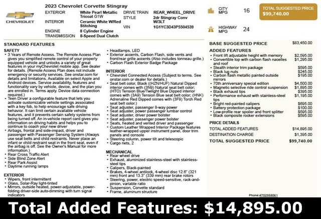 2023 Chevrolet Corvette 2dr Stingray Convertible w/3LT - 22974982 - 2