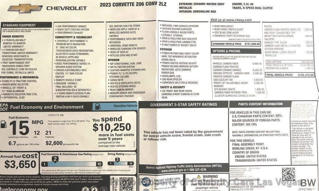 2023 Chevrolet Corvette Z06 Convertible w/2LZ-- Carbon Fiber wheels and Brakes! lift. - 22913064 - 4