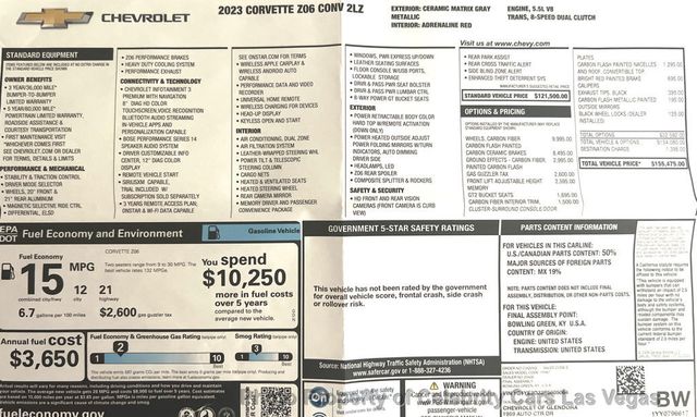 2023 Chevrolet Corvette Z06 Convertible w/2LZ-- Carbon Fiber wheels and Brakes! lift. - 22913064 - 4