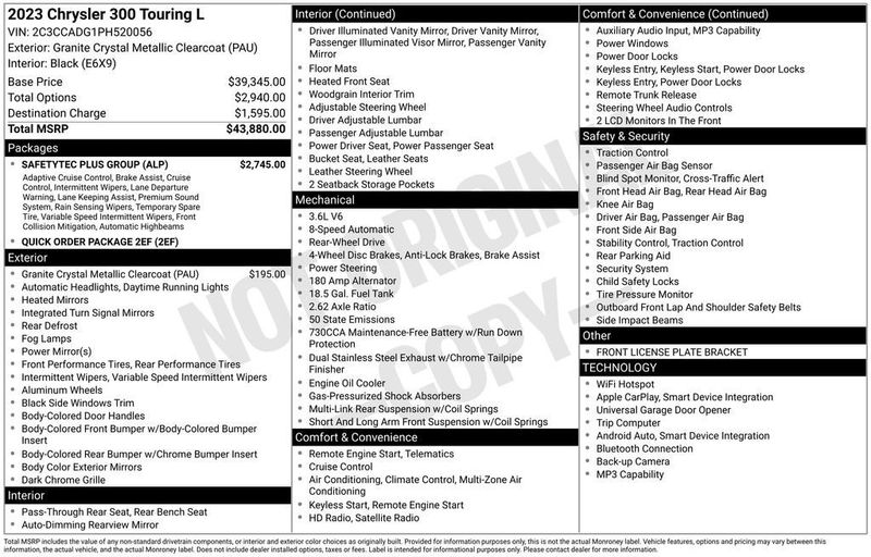 2023 Chrysler 300 Touring L RWD - 22968353 - 5