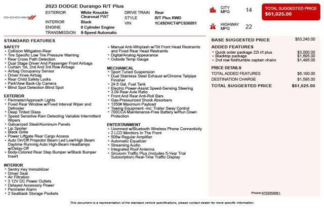 2023 Dodge Durango R/T Plus RWD - 23024116 - 2
