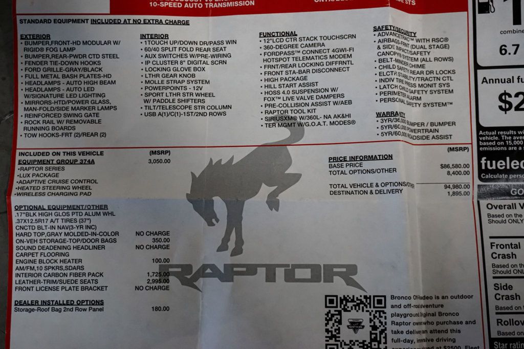 2023 Ford Bronco *Bronco Raptor 4WD* *1-Owner* *C/F Interior Pkg* *Warranty* - 23053754 - 92