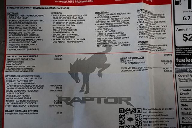 2023 Ford Bronco *Bronco Raptor 4WD* *1-Owner* *C/F Interior Pkg* *Warranty* - 23053754 - 92