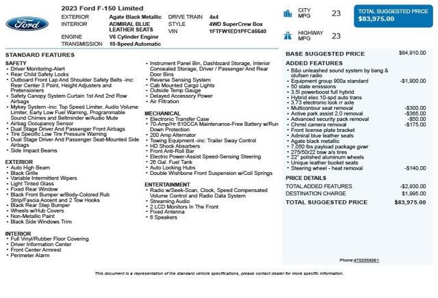 2023 Ford F-150 Limited 4WD SuperCrew 5.5' Box - 22954337 - 2