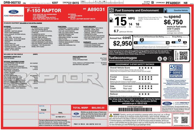2023 Ford F-150 Raptor 4WD SuperCrew 5.5' Box - 23078221 - 2