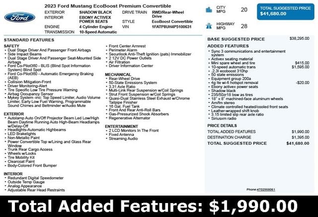 2023 Ford Mustang EcoBoost Premium Convertible - 22969823 - 2