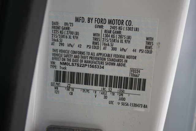 2023 Ford Transit Connect Van XL LWB w/Rear Symmetrical Doors - 23007175 - 20