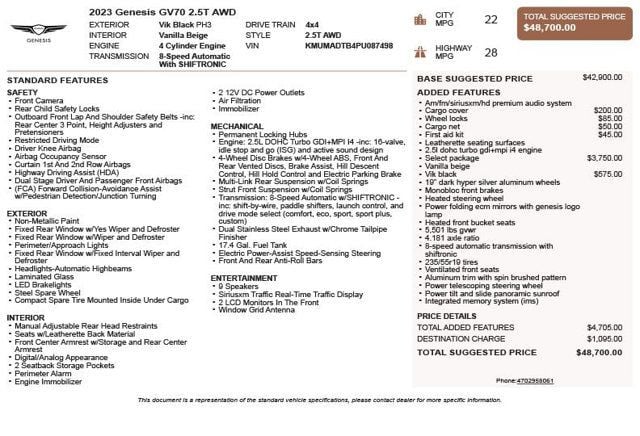 2023 Genesis GV70 2.5T AWD - 23007022 - 2