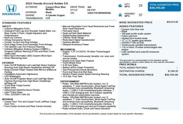 2023 Honda Accord Sedan EX CVT - 23045049 - 2