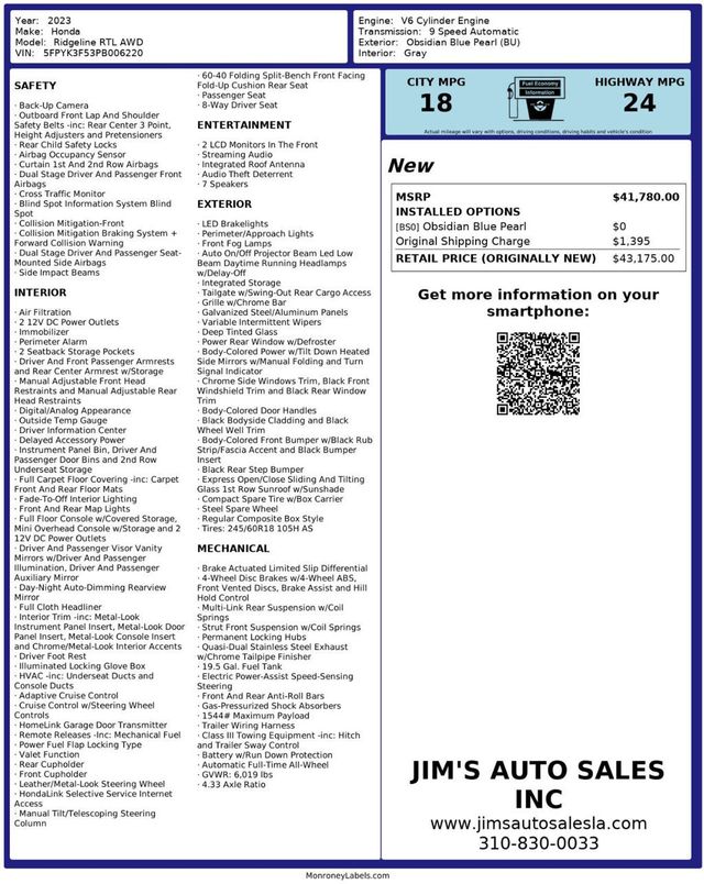 2023 Honda Ridgeline RTL AWD - 22931148 - 8