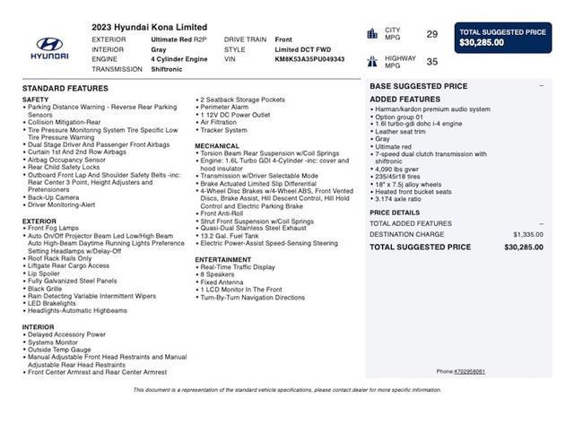 2023 Hyundai Kona Limited DCT FWD - 23031329 - 2