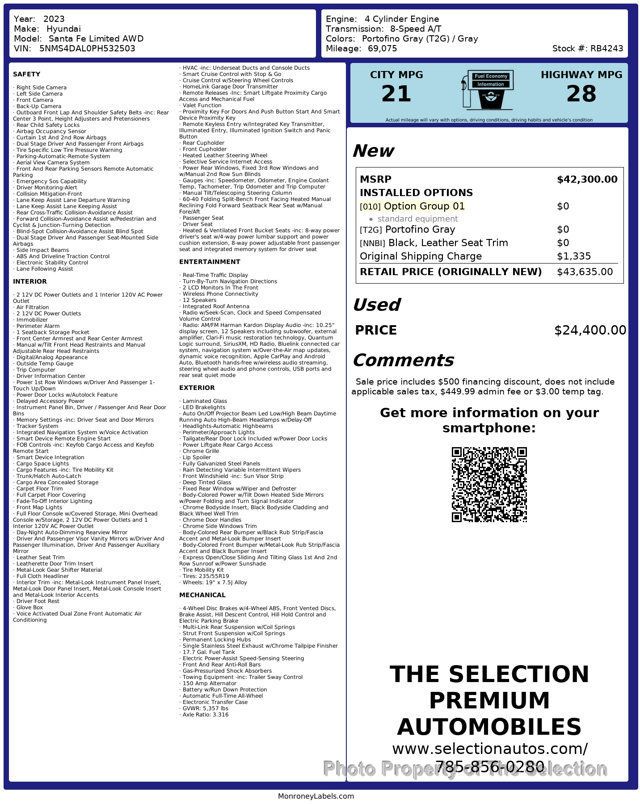 2023 Hyundai Santa Fe LIMITED AWD W/APPLE CAR PLAY/ANDROID AUDIO & OPTION GROUP 01 - 23001784 - 2