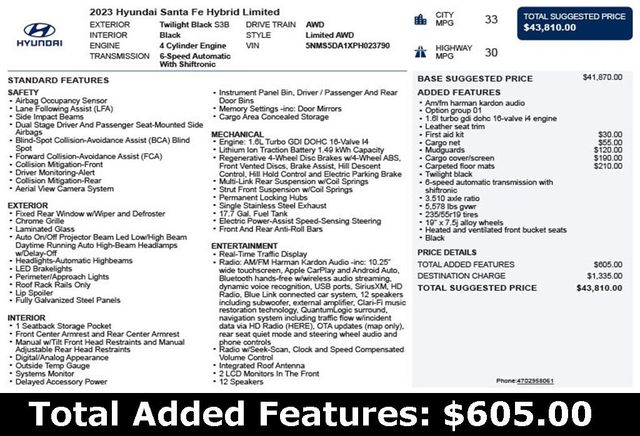 2023 Hyundai Santa Fe Hybrid Limited AWD - 22966955 - 2