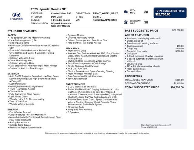 2023 Hyundai Sonata SE 2.5L - 23042821 - 2