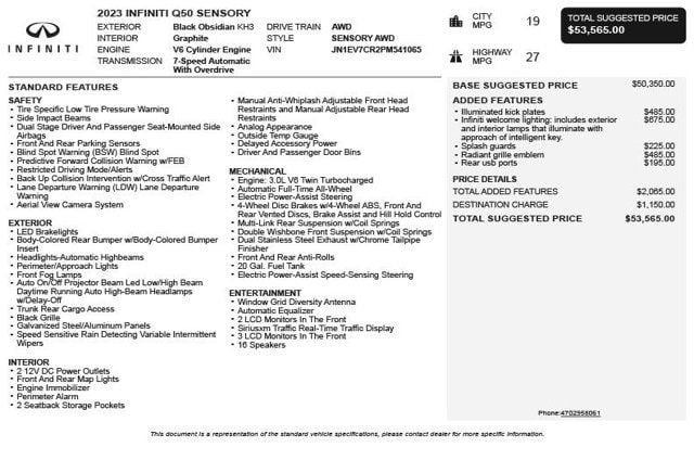 2023 INFINITI Q50 SENSORY AWD - 23075067 - 2
