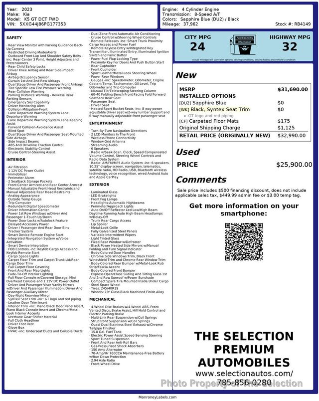 2023 Kia K5 GT DCT FWD W/VORS WHEELS, LOWERING KIT, INNERCOOLER & EXHAUST - 22941483 - 2