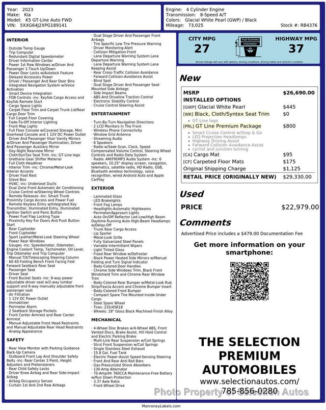 2023 Kia K5 GT-LINE K5 AUTO W/GT-LINE PREMIUM PACKAGE - 23079160 - 1