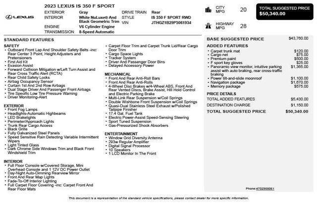 2023 Lexus IS IS 350 F SPORT RWD - 23000248 - 2