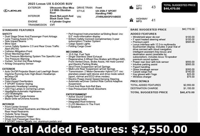 2023 Lexus UX UX 250h F SPORT Handling FWD - 22957748 - 2