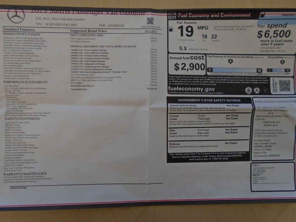 2023 Mercedes-Benz Metris Passenger Van Metris Passenger Van Standard Roof 126" Wheelbase - 22947463 - 34