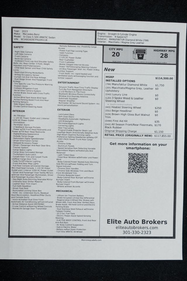 2023 Mercedes-Benz S-Class S 500 4MATIC Sedan - 22973132 - 55