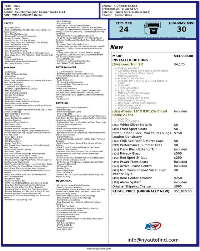 2023 MINI John Cooper Works JCW, ONE OWNER, AWD, ICONIC TRIM, PAN SUNROOF, NAVI, BACKUP CAM - 23009187 - 25