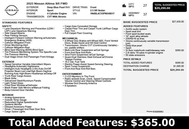 2023 Nissan Altima 2.5 SR Sedan - 22982436 - 2