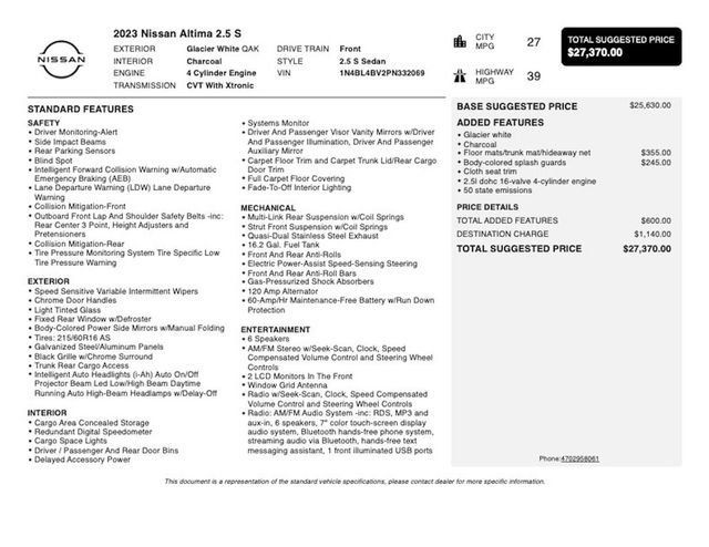 2023 Nissan Altima 2.5 S Sedan - 23019421 - 2
