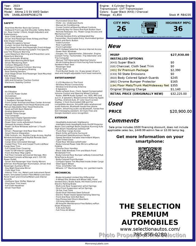 2023 Nissan Altima 2.5 SV AWD W/SV PREMIUM PACKAGE & APPLECARPLAY & MOONROOF - 22999379 - 2