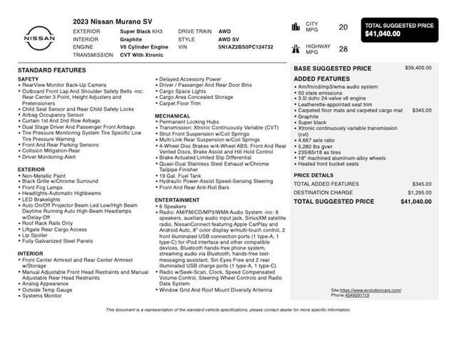 2023 Nissan Murano AWD SV - 23029583 - 2