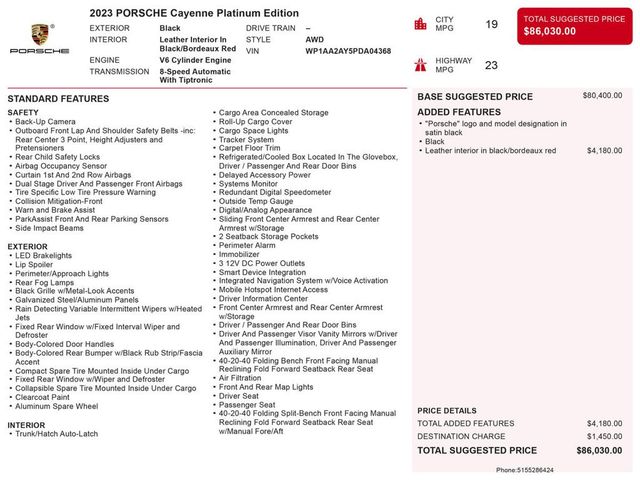 2023 Porsche Cayenne Platinum Edition - 23070129 - 2