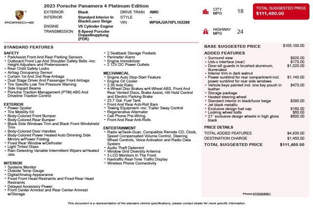 2023 Porsche Panamera 4 Platinum Edition AWD - 23063394 - 2