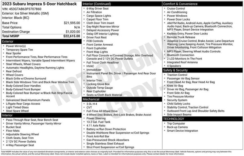 2023 Subaru Impreza 5-door CVT - 22977574 - 5