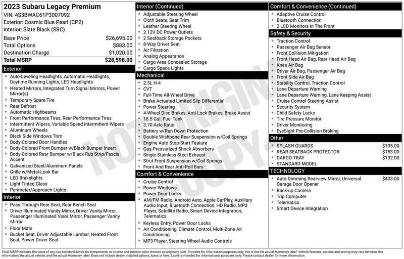 2023 Subaru Legacy Premium CVT - 22993575 - 5