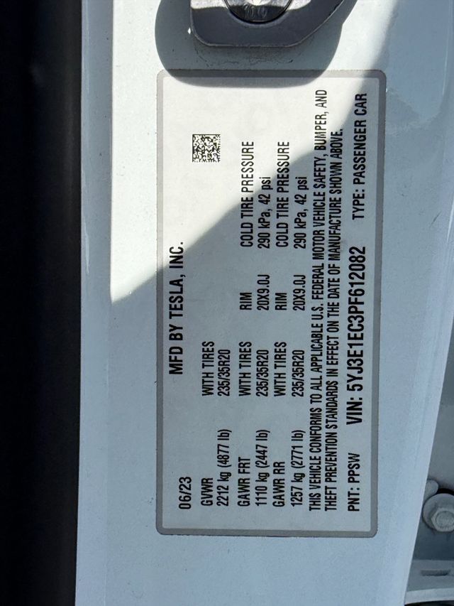 2023 Tesla Model 3 **MODEL 3 PERFORMANCE AWD**WHITE ON WHITE** - 23065461 - 35
