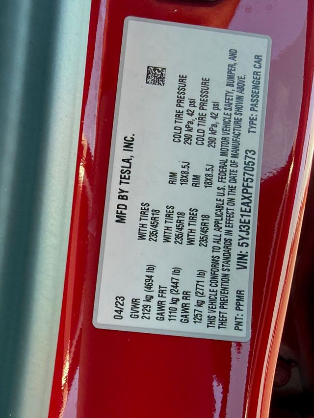 2023 Tesla Model 3 **MODEL 3 RWD w/AUTOSTEER**RED ON WHITE** - 23026551 - 36
