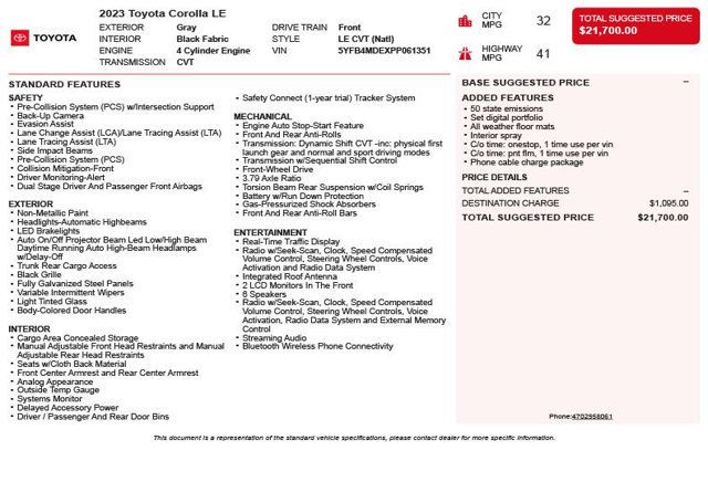 2023 Toyota Corolla LE CVT - 23031011 - 2