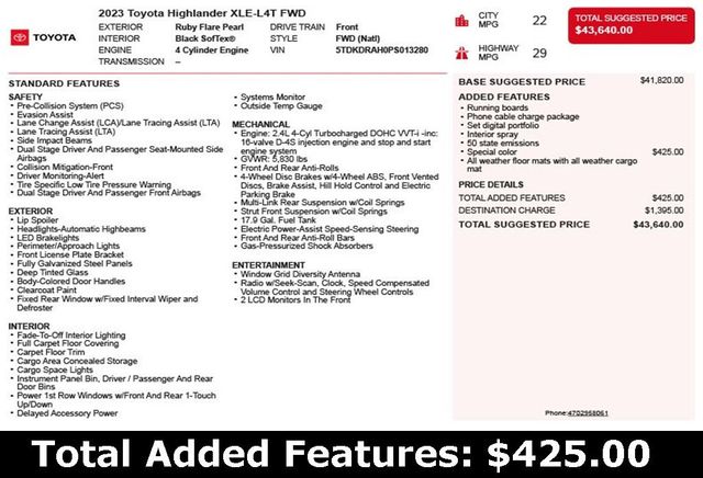 2023 Toyota Highlander XLE FWD - 22924002 - 2