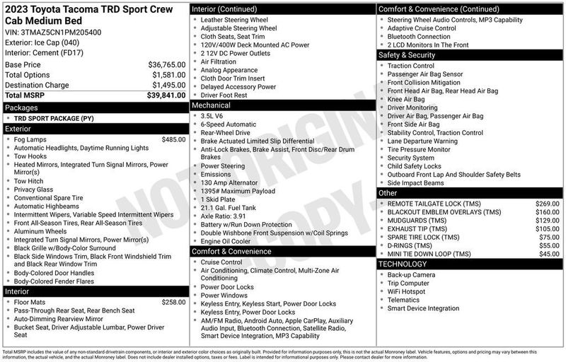 2023 Toyota Tacoma 2WD TRD Sport Double Cab 5' Bed V6 Automatic - 23024042 - 5