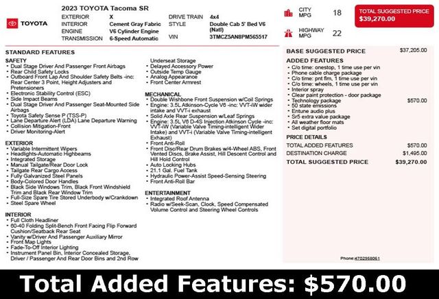 2023 Toyota Tacoma 4WD SR Double Cab 5' Bed V6 Automatic - 22979368 - 2