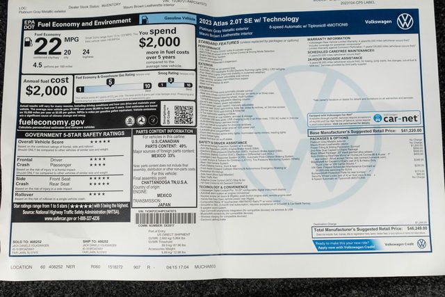 2023 Volkswagen Atlas 2.0T SE w/Technology 4MOTION - 23095303 - 49
