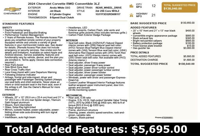 2024 Chevrolet Corvette 2dr Z06 Convertible w/3LZ - 22956894 - 2