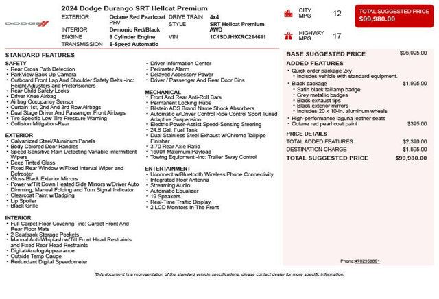 2024 Dodge Durango SRT Hellcat Premium AWD - 23062155 - 2